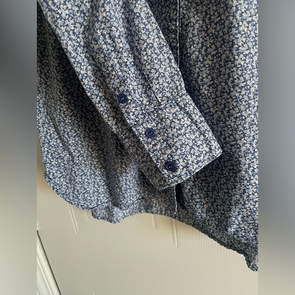 Liberty London Floral Cotton Shirt L Blue Art Fabric Tana Lawn - Picture 8 of 13